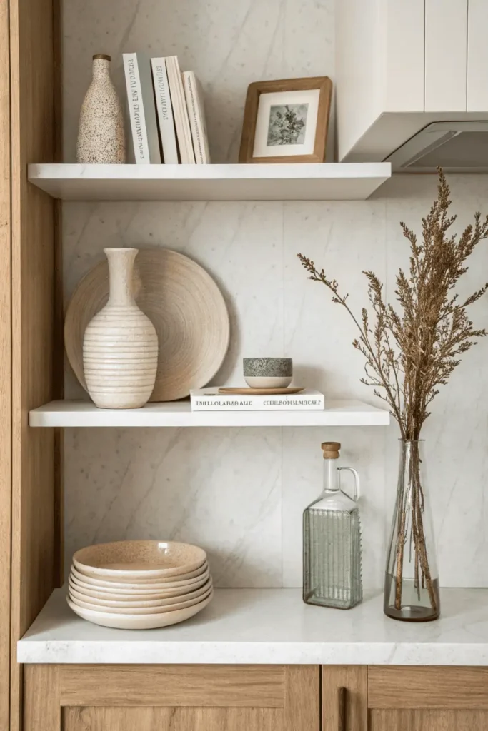 Minimalist kitchen shelf with clean and uncluttered decor