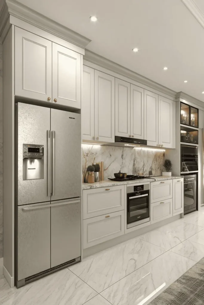 Modern kitchen cabinet design with built-in appliances.
