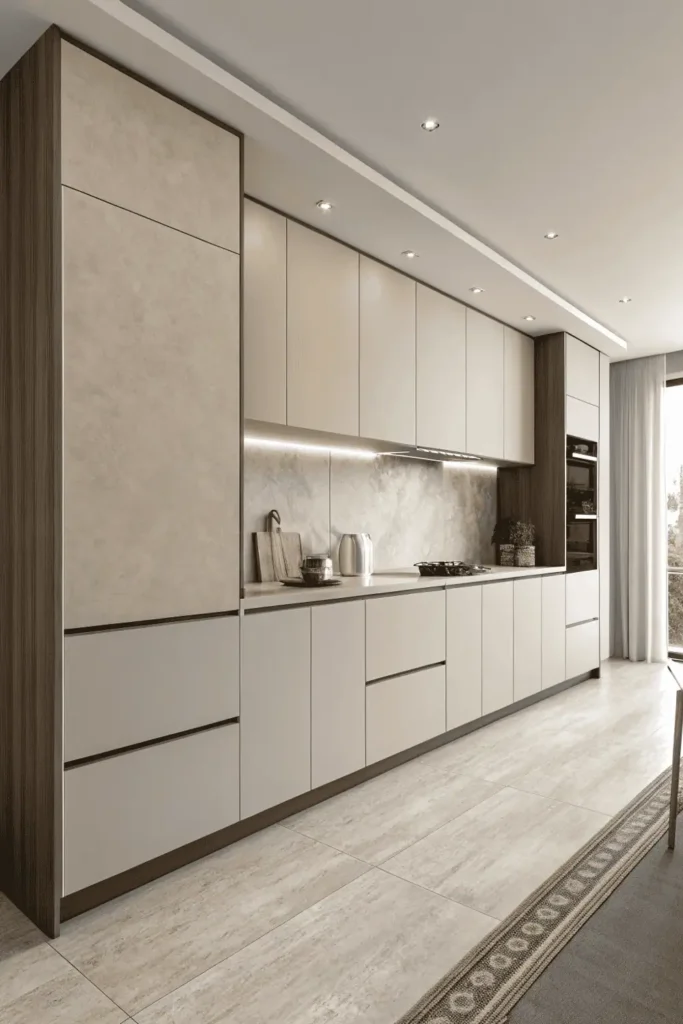 Minimalist modern kitchen cabinetry with flat-panel doors.