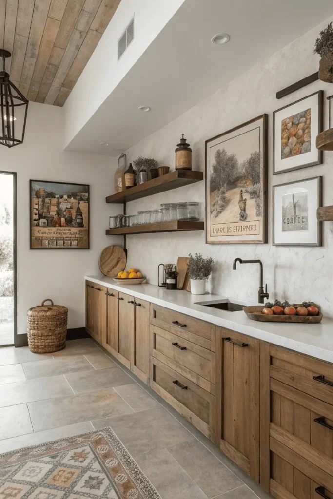 Rustic farmhouse and modern minimalist kitchen wall art styles for themed décor.