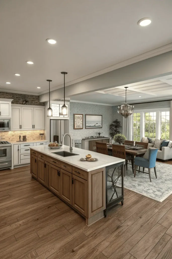 Illustration of multiple kitchen layouts, L-shaped, U-shaped, galley, and open-concept showing how arrangement affects workflow and functionality.