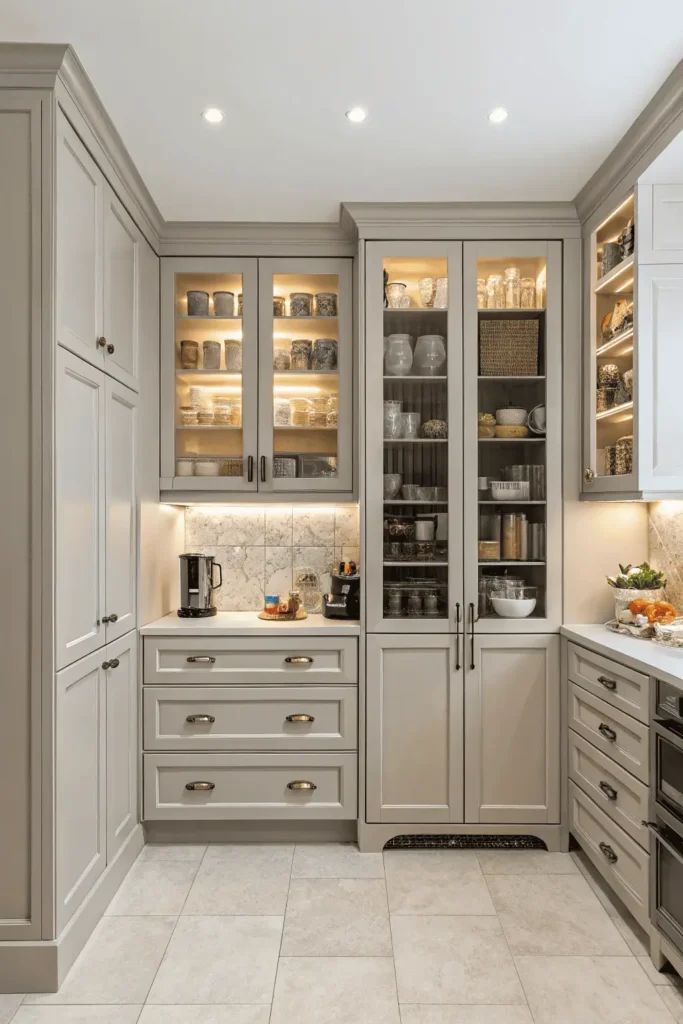 Modern kitchen showing organized cabinets with soft-close drawers and under-cabinet lighting alongside cluttered open shelves with poor layout, highlighting tips and mistakes.